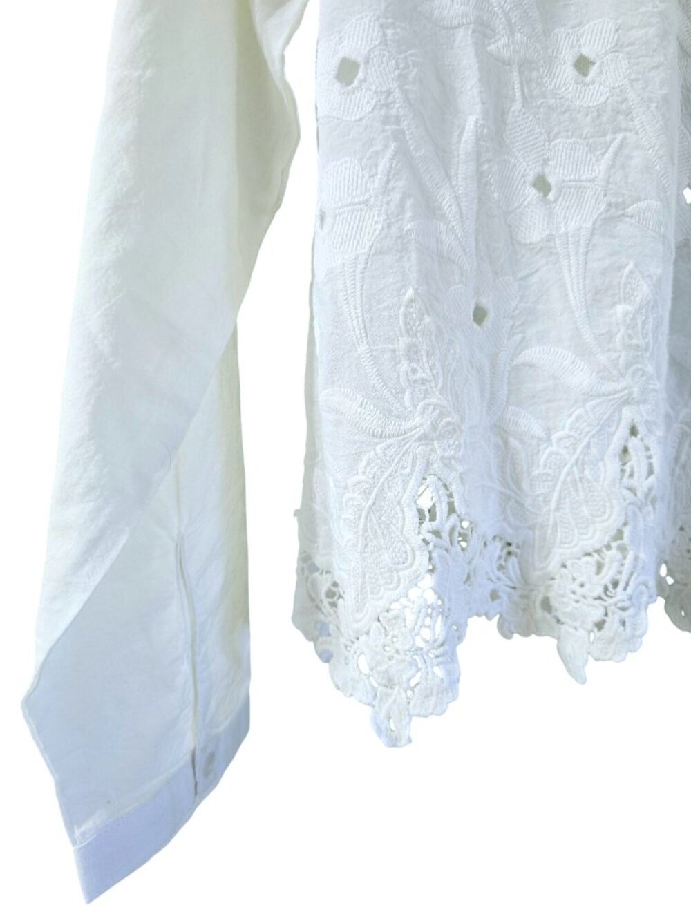 Joie Women's Embroidered Lace Bottom Button Long Sleeve White Blouse Top, Lg - Picture 3 of 7